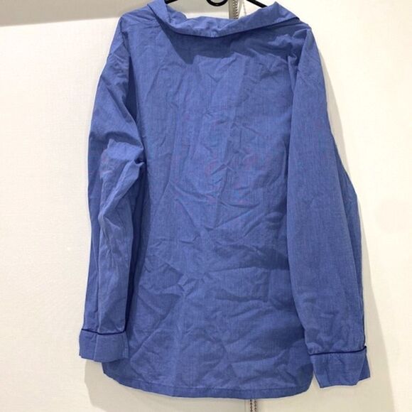 Herringbone Majestic International Cotton Long Sleeve Pajama Shirt in Blue - Picture 5 of 7